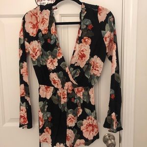 F21 S Black/Pink floral romper